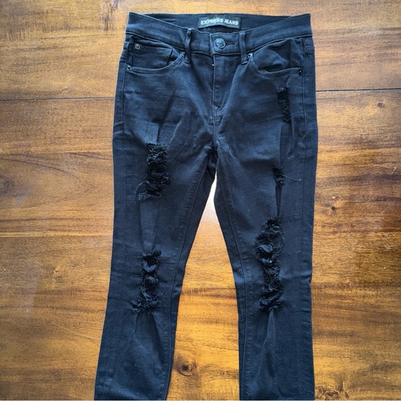 Express Jeans Womens Black Distressed Mid Rise Legging Stretch Jeans, Size 0 - Picture 1 of 11